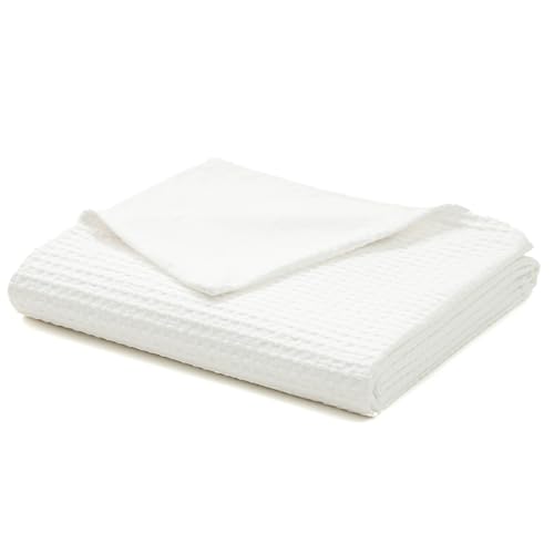 YnM Cotton Waffle Weave Duvet Cover for Weighted Blankets with 16 Strings Coconut White 60x80 - Image 1