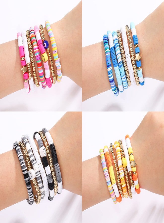 BVGA 28-30Pcs Heishi Surfer Bracelets Set Colorful Preppy Evil Eye Star Beaded Stretch Bracelets Clay Stackable Boho Disc Bracelets Y2k Aesthetic Summer Beach Jewelry for Women Teens, beads, not know - Image 2