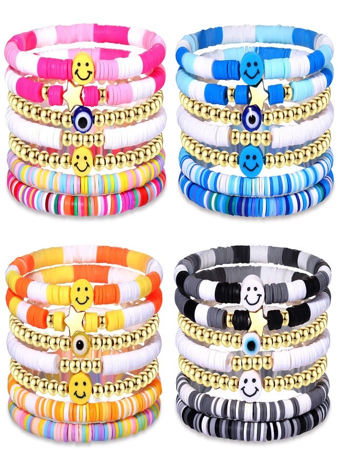 BVGA 28-30Pcs Heishi Surfer Bracelets Set Colorful Preppy Evil Eye Star Beaded Stretch Bracelets Clay Stackable Boho Disc Bracelets Y2k Aesthetic Summer Beach Jewelry for Women Teens, beads, not know - Image 1