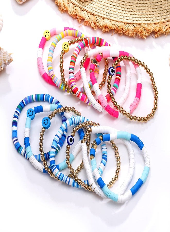 BVGA 28-30Pcs Heishi Surfer Bracelets Set Colorful Preppy Evil Eye Star Beaded Stretch Bracelets Clay Stackable Boho Disc Bracelets Y2k Aesthetic Summer Beach Jewelry for Women Teens, beads, not know - Image 4