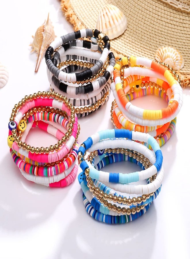 BVGA 28-30Pcs Heishi Surfer Bracelets Set Colorful Preppy Evil Eye Star Beaded Stretch Bracelets Clay Stackable Boho Disc Bracelets Y2k Aesthetic Summer Beach Jewelry for Women Teens, beads, not know - Image 3
