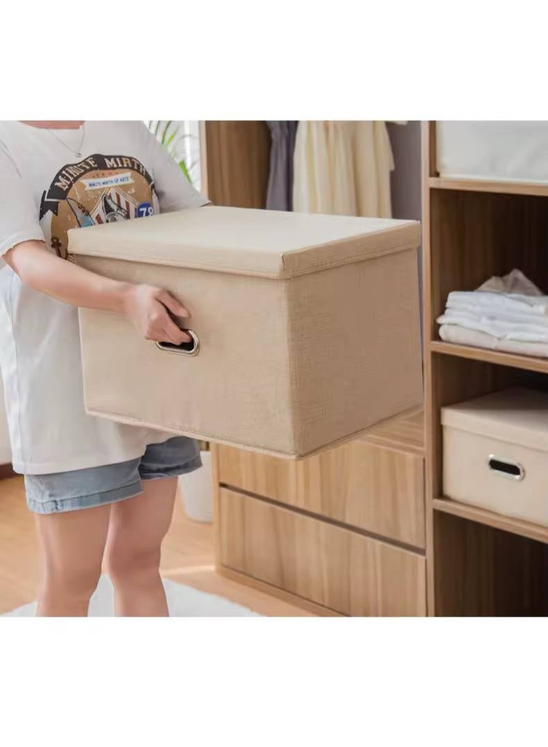 بوكس تخزين كتان كبير بغطاء – صندوق تخزين قابل للطي لتنظيم الملابس والبطاطين والألعاب – مقاس 30×40×60 سم – خامة قوية وشكل شيك – مناسب للدولاب والدريسنج روم - Image 3