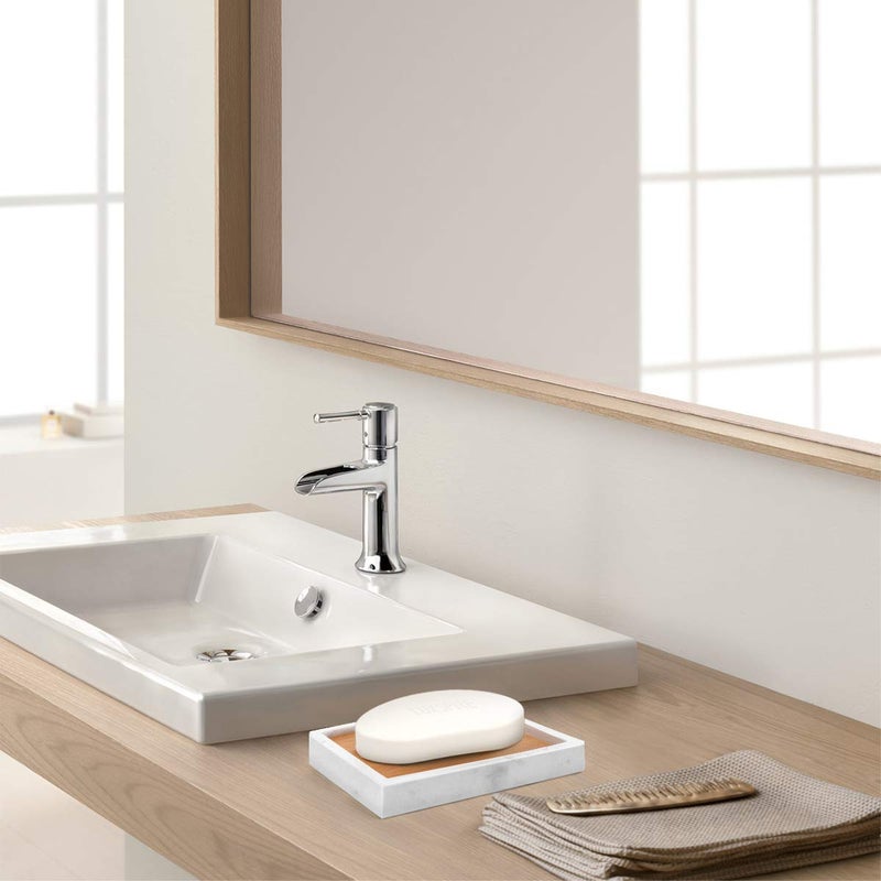 Luxspire Soap Dish Tray, Bathroom Soap Dish, Bamboo Soap Bar Holder for Shower Kitchen Sink, Double Layer Draining Soap Container Box, Wood Soap Case, Bathroom Marble Soap Tray - Image 3