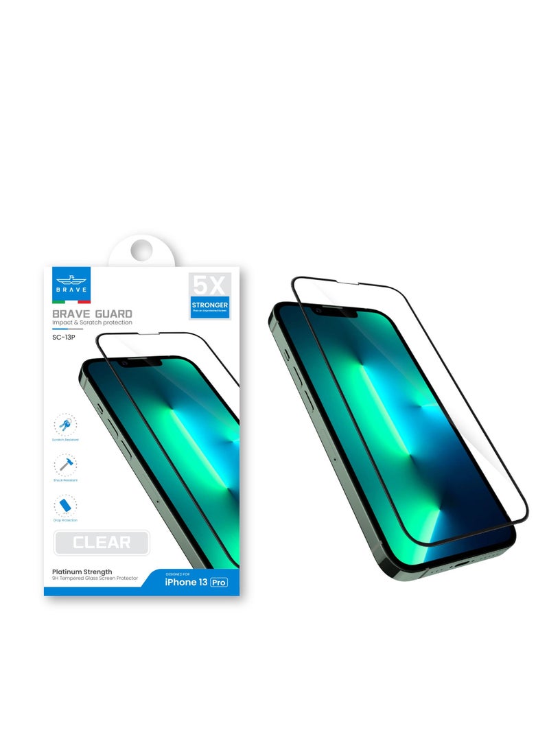 Brave - Premium 9H Tempered Glass Screen Protector for iPhone 13 Pro 6.1inch Unbreakable Edge to Edge Coverage Bubble Free HD Clear  Anti-Scratch  Anti Crack  Easy Installation Including Easy Align Tray - Image 1