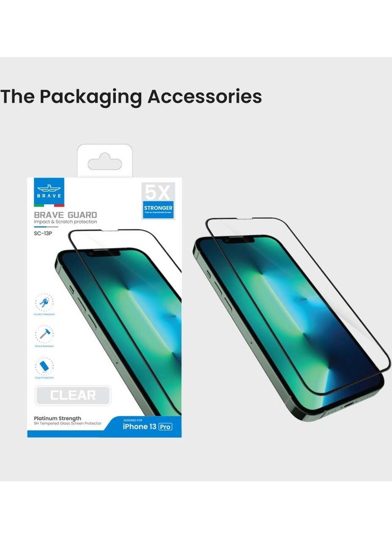 Brave - Premium 9H Tempered Glass Screen Protector for iPhone 13 Pro 6.1inch Unbreakable Edge to Edge Coverage Bubble Free HD Clear  Anti-Scratch  Anti Crack  Easy Installation Including Easy Align Tray - Image 1