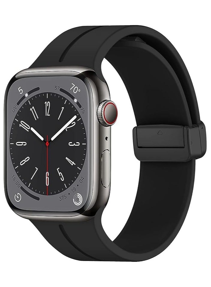 Soft Silicone Sport Watch Band with Magnetic Buckle Fits Apple Watch Ultra 2/Ultra Series 9/8/SE 2nd Gen/7/SE/6/5/4/3/2/1 Compatible with 42/44/45/49mm Case Sizes Also Compatible with Series 10 with 46mm Case Size - Image 1