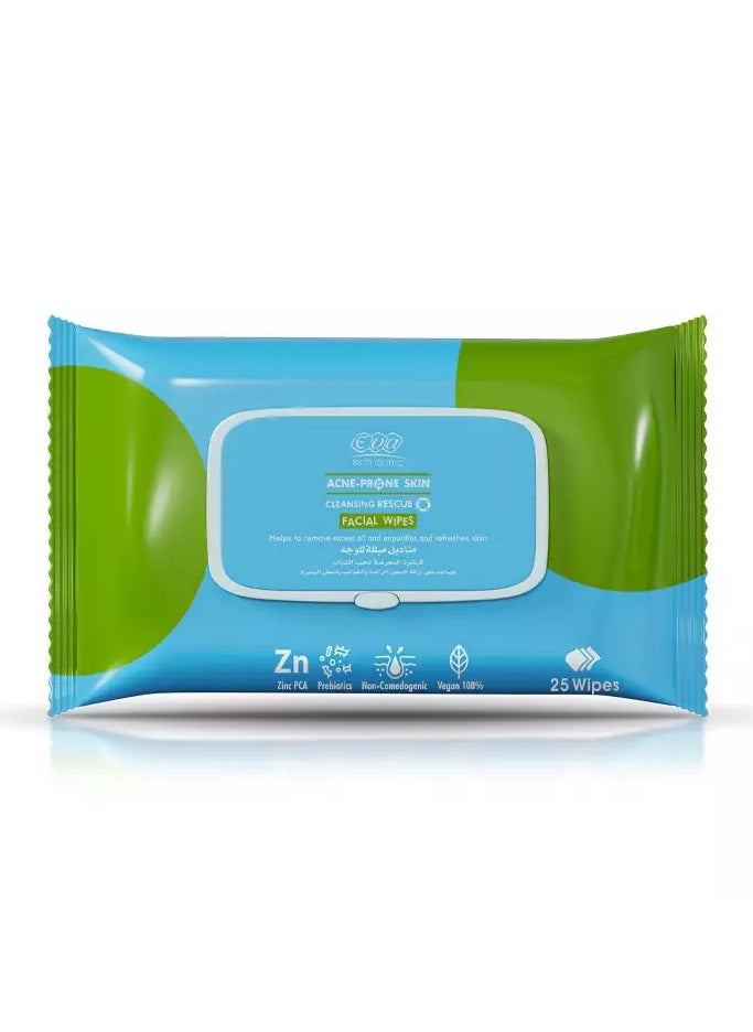 Eva Cosmetics Eva Skin Clinic Acne-Prone Skin Facial Wipes, 25 wipes 