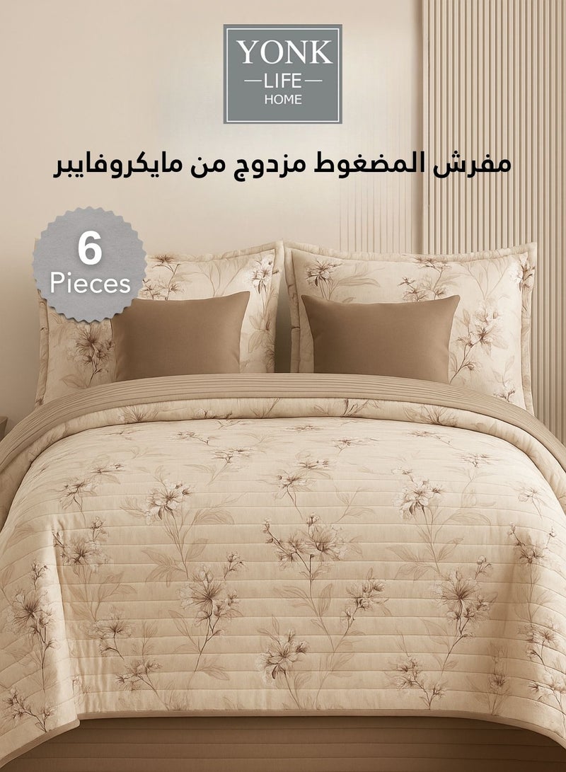 يونك مفرش مزدوج من مايكروفايبر، يناسب سرير بحجم 200 سم × 200 سم، 6 قطع ، قابل للاستخدام من الوجهين - Image 1