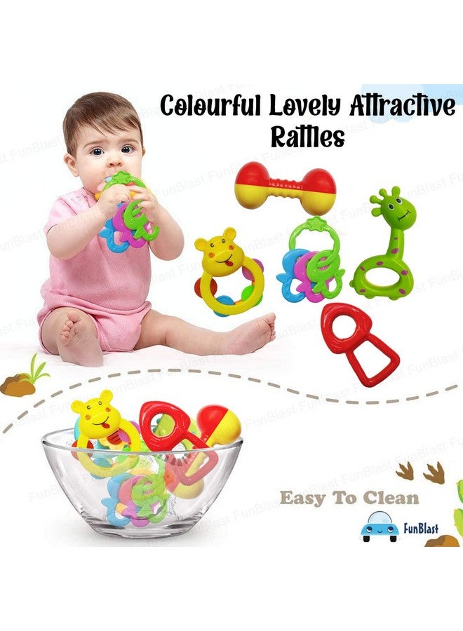 فنبلاست ألعاب خشخيشة FunBlast للأطفال - 5 قطع من ألعاب الخشخيشة الصوتية للأطفال حديثي الولادة، ألعاب التنمية المبكرة للأطفال، لعبة للأطفال حديثي الولادة، خشخيشة ملونة جميلة وجذابة (تصميم متنوع) - Image 2