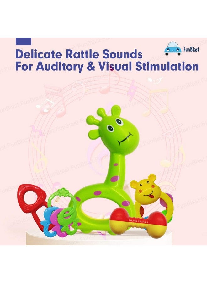 فنبلاست ألعاب خشخيشة FunBlast للأطفال - 5 قطع من ألعاب الخشخيشة الصوتية للأطفال حديثي الولادة، ألعاب التنمية المبكرة للأطفال، لعبة للأطفال حديثي الولادة، خشخيشة ملونة جميلة وجذابة (تصميم متنوع) - Image 3