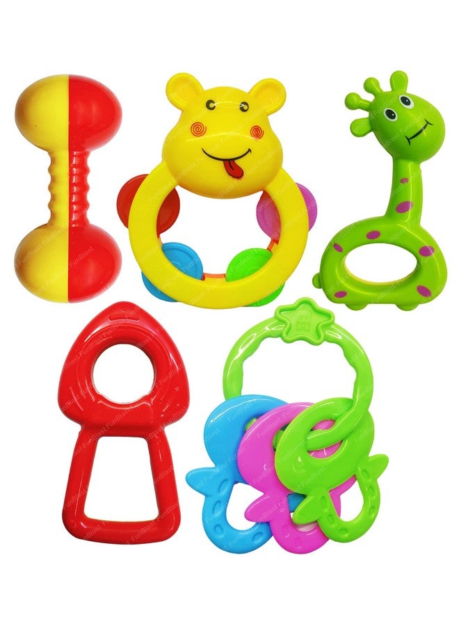فنبلاست ألعاب خشخيشة FunBlast للأطفال - 5 قطع من ألعاب الخشخيشة الصوتية للأطفال حديثي الولادة، ألعاب التنمية المبكرة للأطفال، لعبة للأطفال حديثي الولادة، خشخيشة ملونة جميلة وجذابة (تصميم متنوع) - Image 1