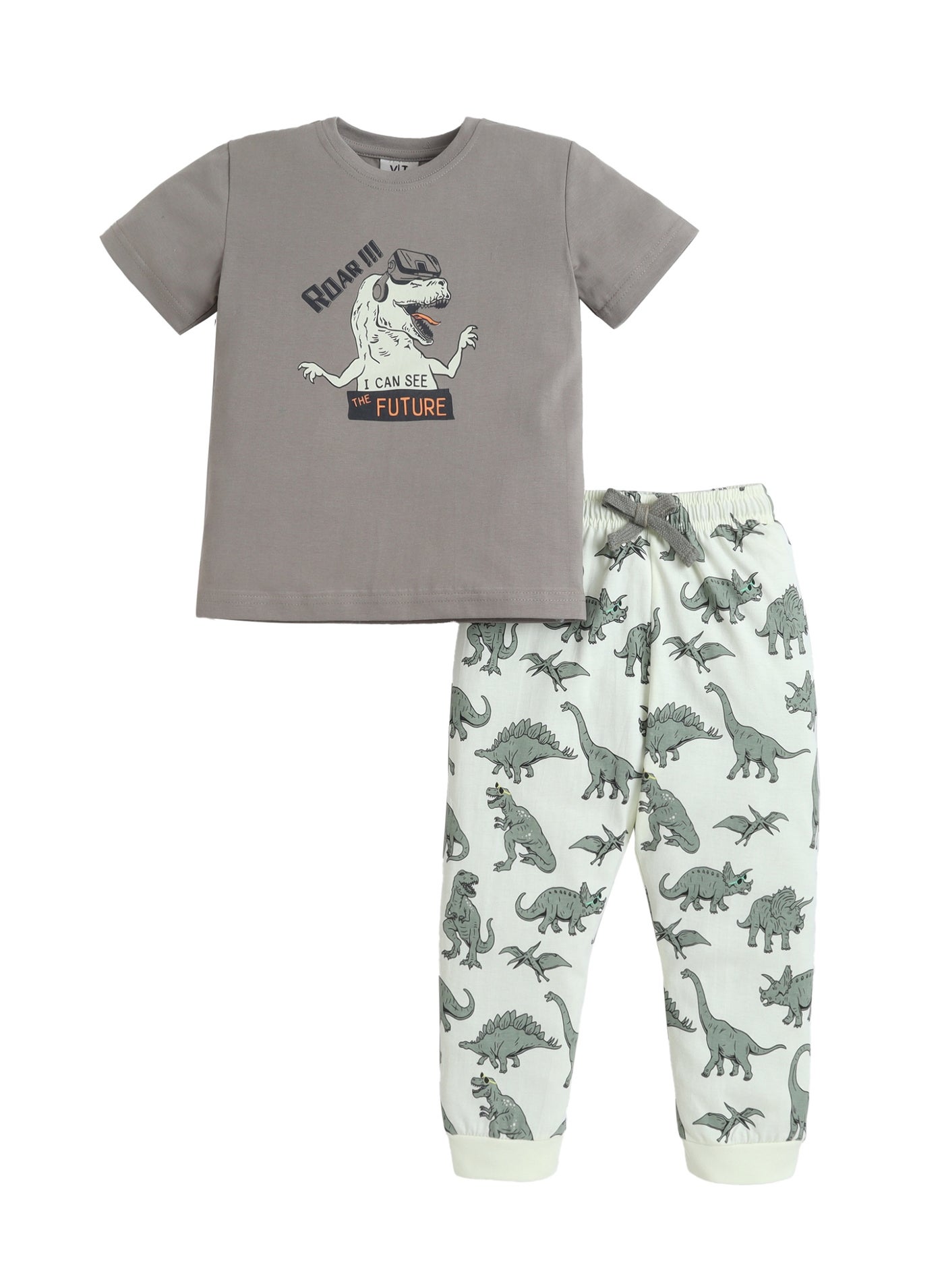 victor and jane Boys’ Pajama Set – Dino Graphic Cotton Nightwear (2-Piece Set)