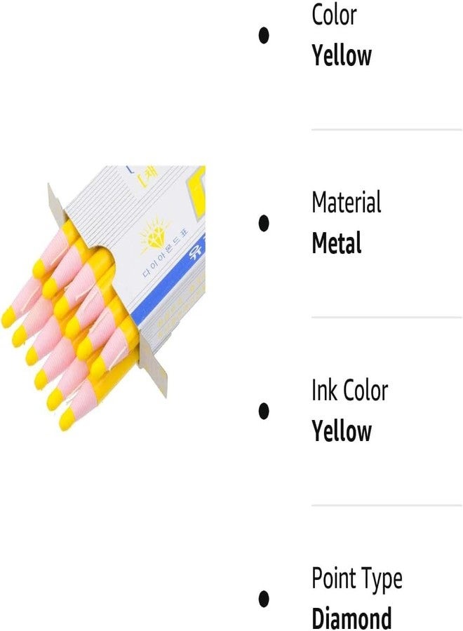 LENITH Korean Glass Markers Grease Pencils Peel-Off Type Grease Pencils China and Porcelin Marker/Wax pencil for Vinyl, Metal, Skin, Paper, window glass, Checking Markers (12 Pencils) Color:Yellow - Image 2