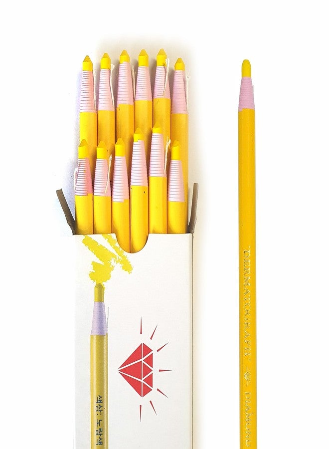 LENITH Korean Glass Markers Grease Pencils Peel-Off Type Grease Pencils China and Porcelin Marker/Wax pencil for Vinyl, Metal, Skin, Paper, window glass, Checking Markers (12 Pencils) Color:Yellow - Image 1