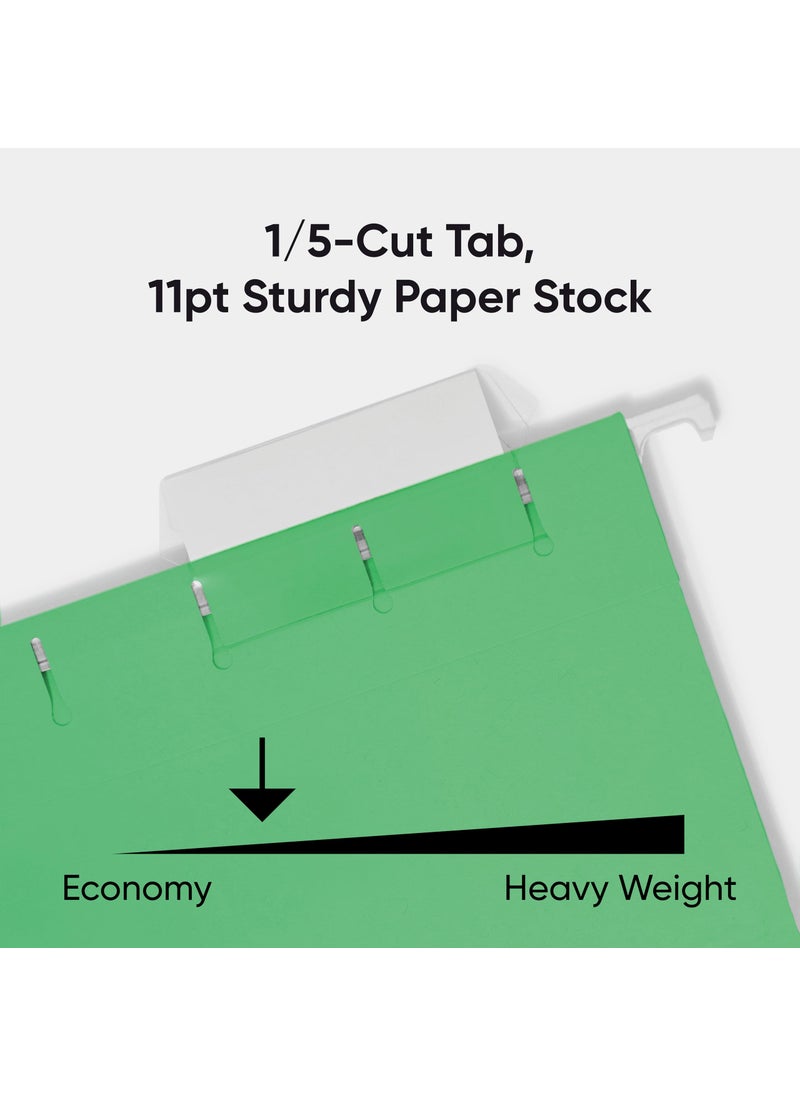 Smead Smead Standard Hanging File Folders, 25 Count, Green, 1/5-Cut Adjustable Tabs, Letter Size (64061)  - Image 4