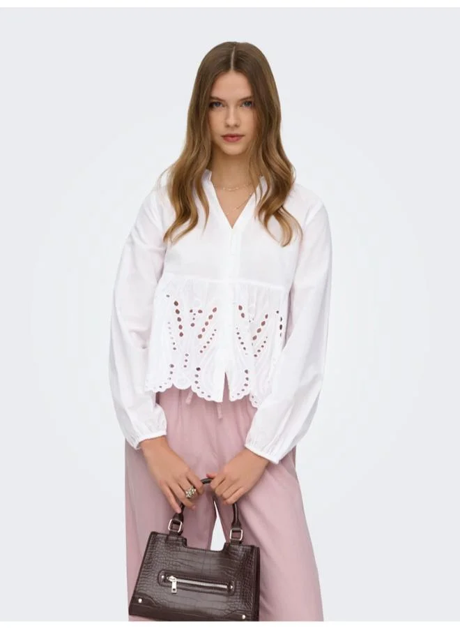 اونلي Casual Long Sleeve V Neck Anglaise Shirt