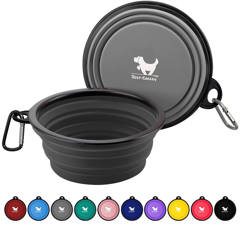 Rest-Eazzzy Collapsible Dog Bowls for Travel, 2-Pack Dog Portable Water Bowl for Dogs Cats Pet Foldable Feeding Watering Dish for Traveling Camping Walking with 2 Carabiners, BPA Free - Image 1