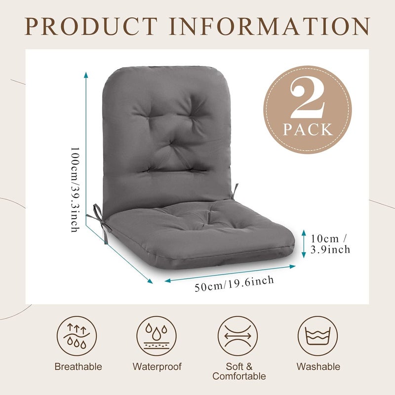 Chunful Back Chair Cushion Outdoor Indoor Tufted Seat/Back Patio Seating Cushions Waterproof Weather Resistant Patio Rocking Pads for Outdoor(Dark Gray,2 Pcs) - Image 2