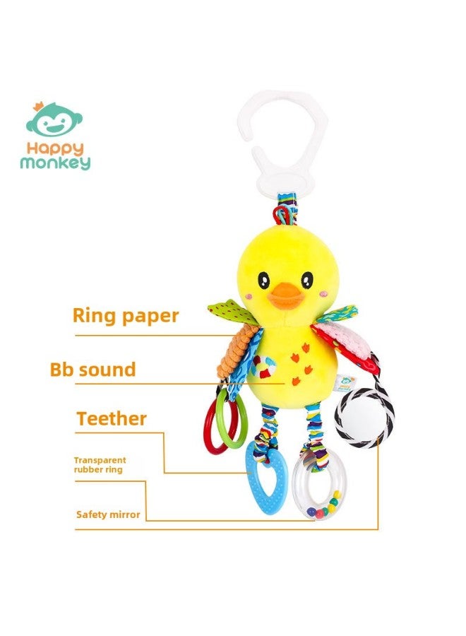 Happy Monkey Baby Rattle Pendant Teeth Lathe Hanging Newborn Teeth Plush Toy Baby Toy-Color:Lathe Hanging-yellow Duck - Image 1