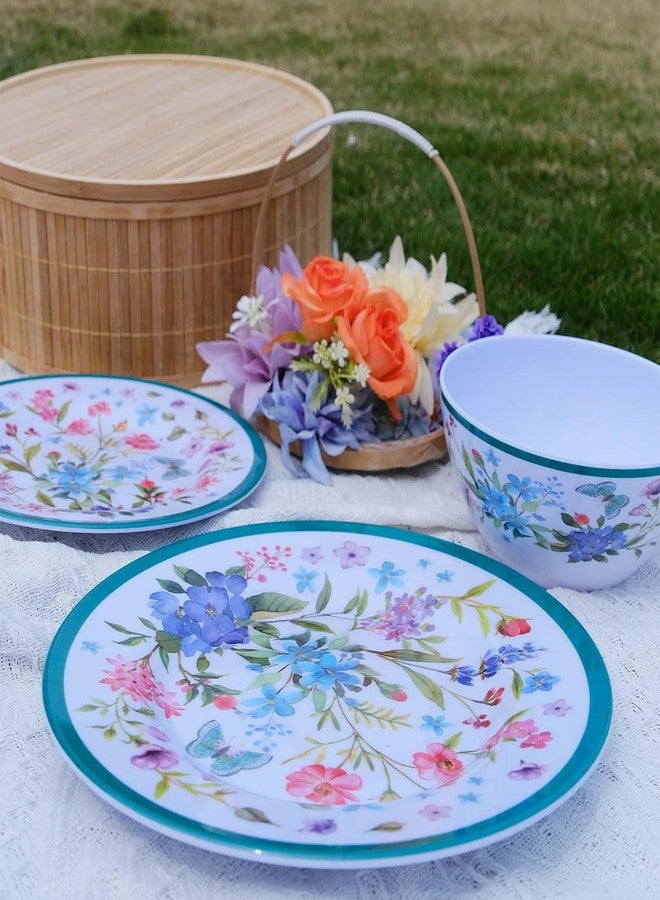 Zayton Melamine Dinnerware Set 12-Piece for 4 Dish Set Plates Bowls Unbreakable Dishware for Indoor Outdoor Use Lightweight Durable for Camping Picnics Parties Green - Image 5