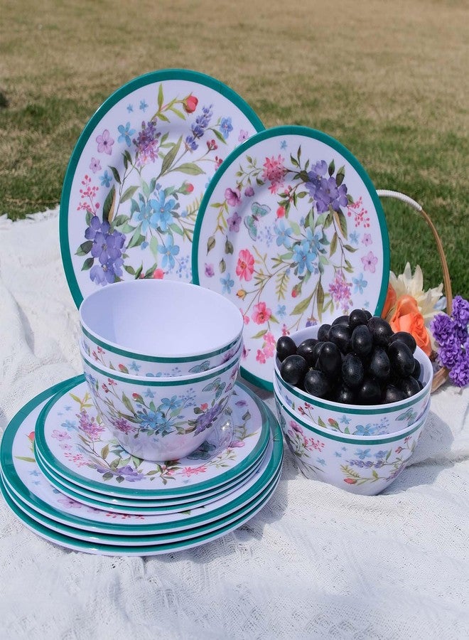 Zayton Melamine Dinnerware Set 12-Piece for 4 Dish Set Plates Bowls Unbreakable Dishware for Indoor Outdoor Use Lightweight Durable for Camping Picnics Parties Green - Image 3