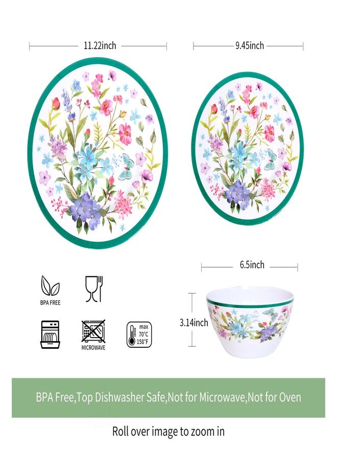 Zayton Melamine Dinnerware Set 12-Piece for 4 Dish Set Plates Bowls Unbreakable Dishware for Indoor Outdoor Use Lightweight Durable for Camping Picnics Parties Green - Image 2