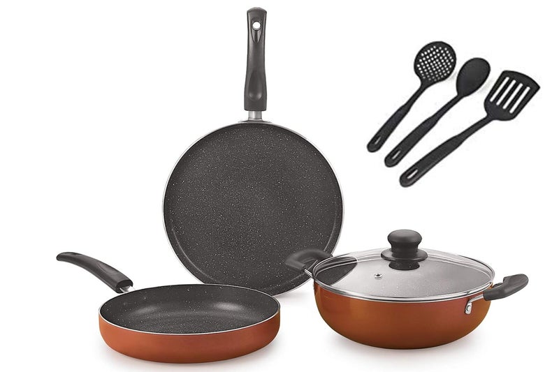 Nirlon Brownie Granite Cookware Combo Gift Set, Brown, 7 Piece - Image 1