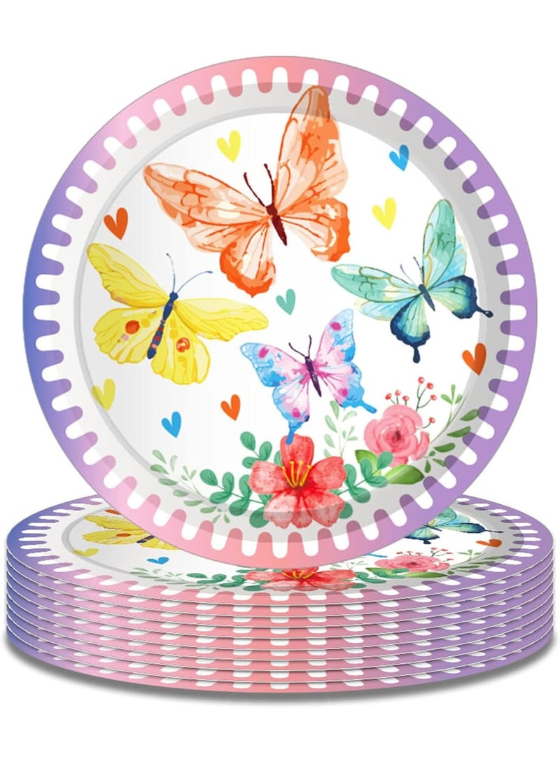 Zikra 24Pcs 7-Inch Ink Butterfly Round Paper Plates - Spring Butterfly Garden Theme Disposable Dinnerware for Bridal Showers, Baby Showers, and Birthday Parties - Image 1