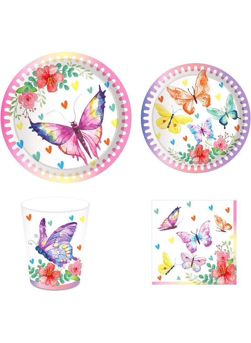 Zikra 24Pcs 7-Inch Ink Butterfly Round Paper Plates - Spring Butterfly Garden Theme Disposable Dinnerware for Bridal Showers, Baby Showers, and Birthday Parties - Image 2