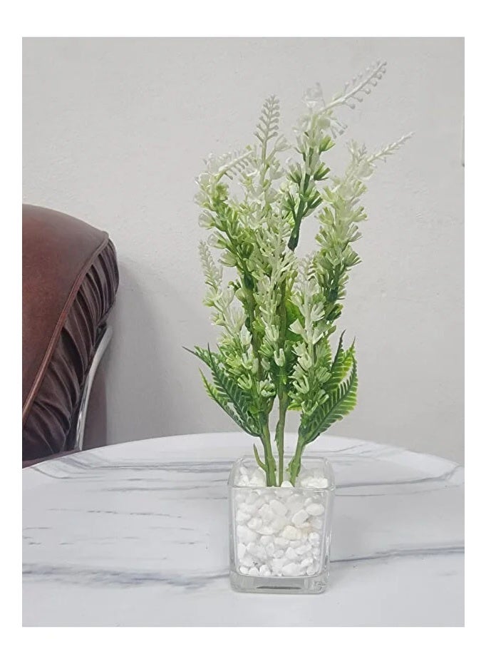 co arma Artificial lavender plant in a glass pot with white pebbles, 20 cm - Image 1
