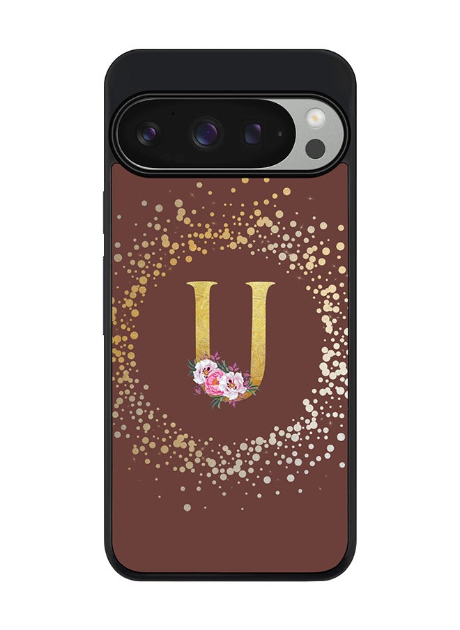 Stylizedd For Google Pixel 9 Pro Case,Slim fit Camera Protection, Shockproof Thin Phone cover - Custom Monogram Floral - U (Brown )  - Image 1