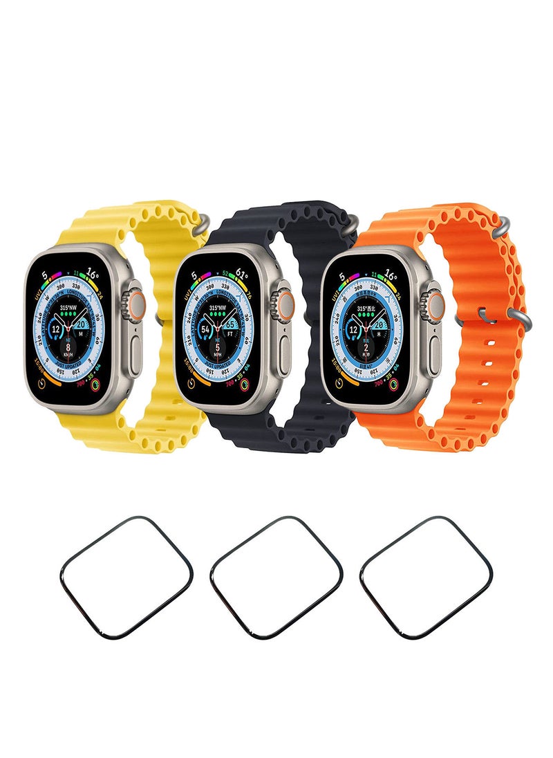 YOMNA YOMNA Silicone Ocean Band Strap for Apple Watch Ultra 8 49mm Black,Black and Orange (set of 3 with 3* 49mm watch glass)  - Image 1