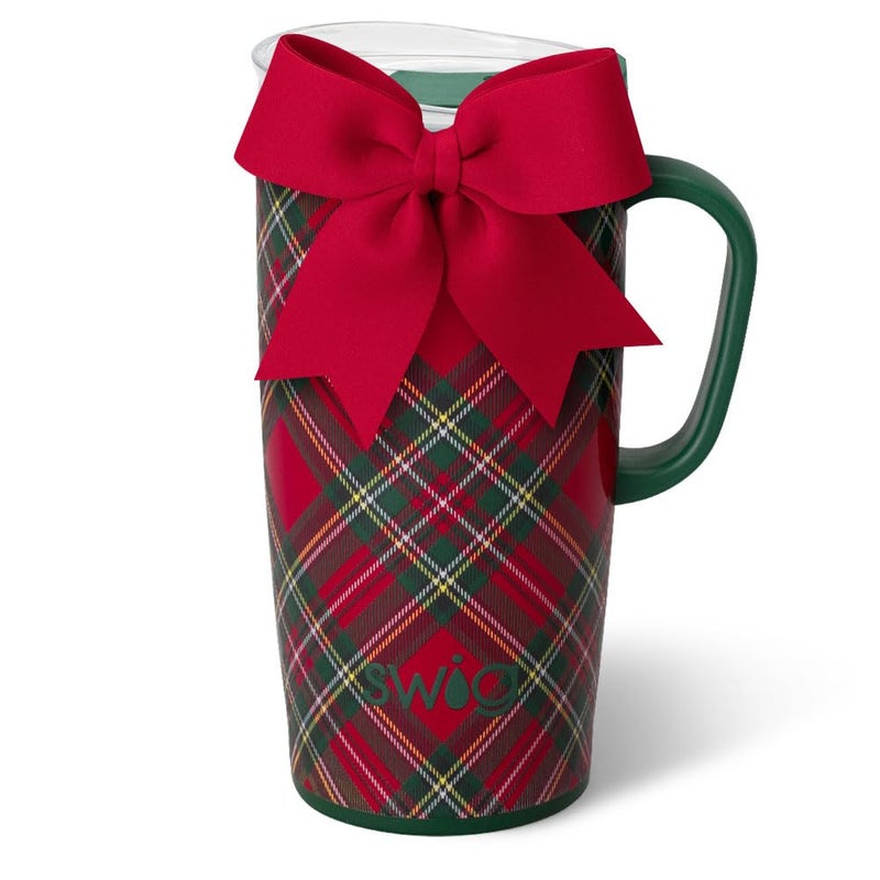 Swig Life 22oz Travel Mug Insulated Tumbler with Handle and Lid Travel Coffee Mug Cup Holder Friendly Stainless Steel 22 oz Tumbler Reusable Insulated with Lid Christmas Plaid - Image 2