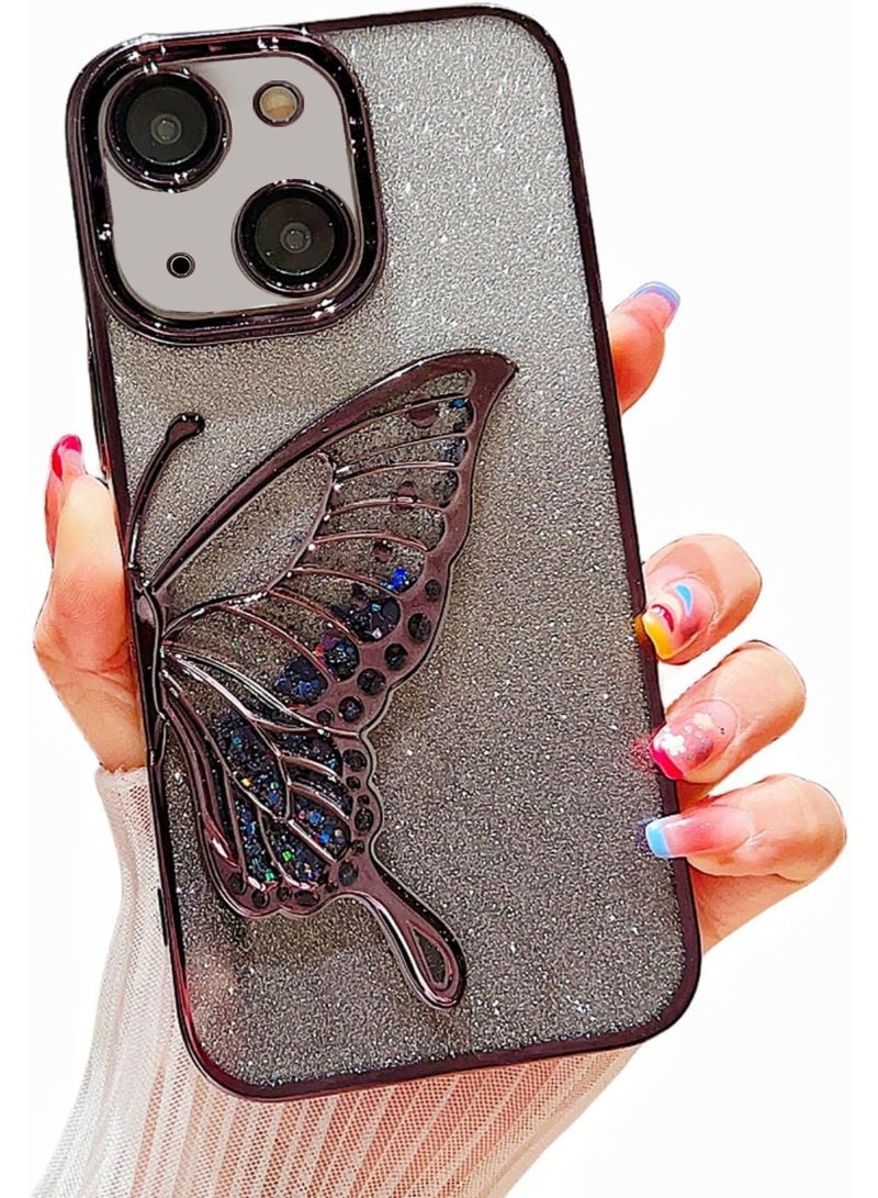 Mobistyle Designed For Iphone 13 Cover With Luxury Glitter Cute Butterfly Plating Design Aesthetic Women Teen Girls Back Cover Cases For Iphone 13 (Butterfly | Black) - Silicone - Image 1