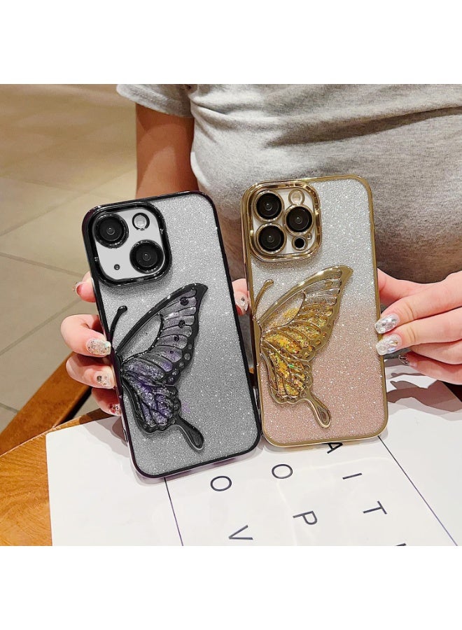 Mobistyle Designed For Iphone 13 Cover With Luxury Glitter Cute Butterfly Plating Design Aesthetic Women Teen Girls Back Cover Cases For Iphone 13 (Butterfly | Black) - Silicone - Image 2