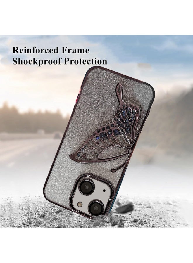 Mobistyle Designed For Iphone 13 Cover With Luxury Glitter Cute Butterfly Plating Design Aesthetic Women Teen Girls Back Cover Cases For Iphone 13 (Butterfly | Black) - Silicone - Image 5