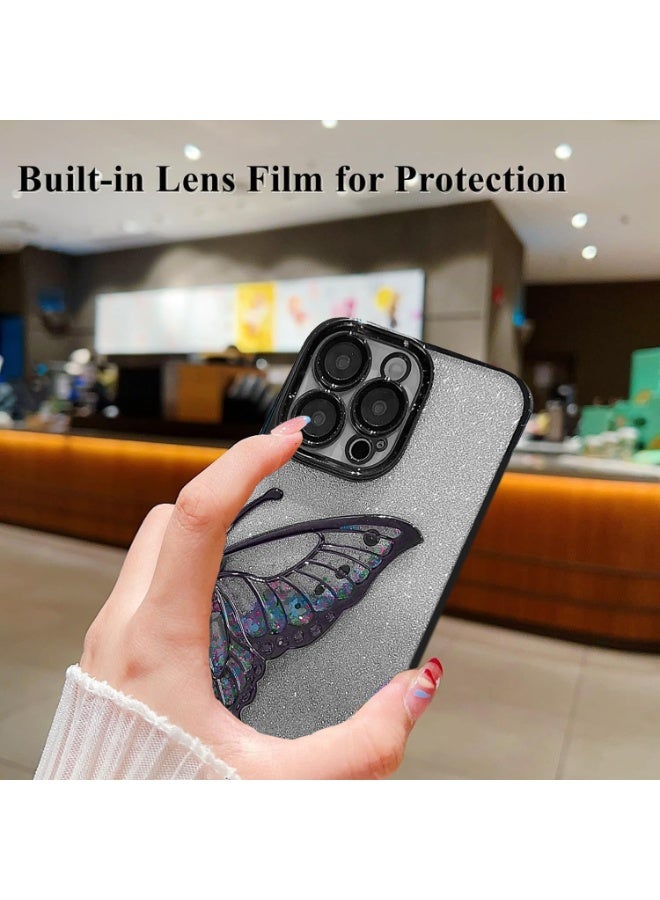 Mobistyle Designed For Iphone 13 Cover With Luxury Glitter Cute Butterfly Plating Design Aesthetic Women Teen Girls Back Cover Cases For Iphone 13 (Butterfly | Black) - Silicone - Image 3