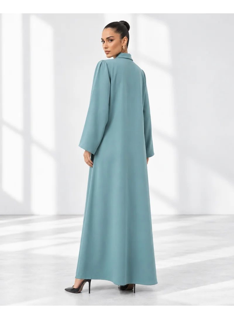 Aara Aqua Sea Green Embellished Modest Abaya with Structured Collar
