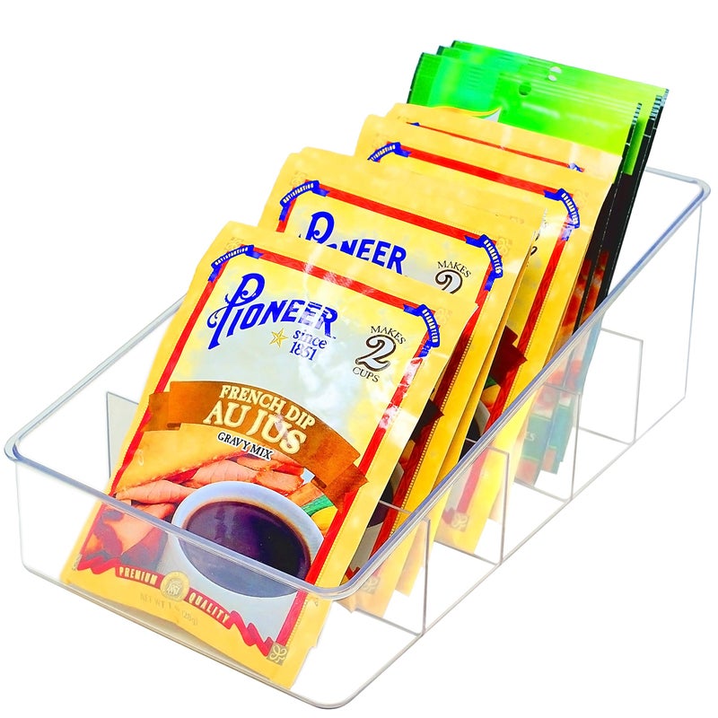 Youngever Clear Plastic Food Packet Storage Organizer 5 Divided Sections Pantry Organizer Holder For Snacks Soups Seasoning Packets For Kitchen Refrigerator and Cabinet