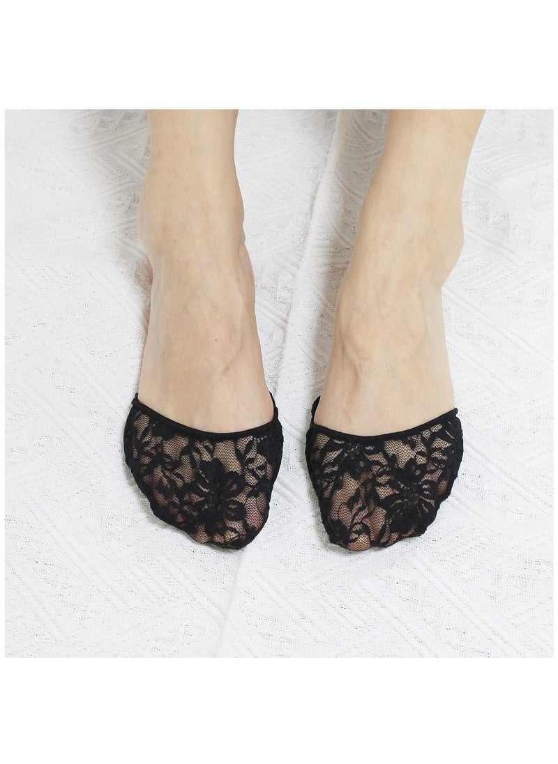 Generic - 6 Pairs of Women's Half Toe Socks - Lace Toe Topper No Show Liner Seamless Design with Padded Forefoot and Non-Slip Grip, Available in Black and Nude, One Size Fits All. - Image 1