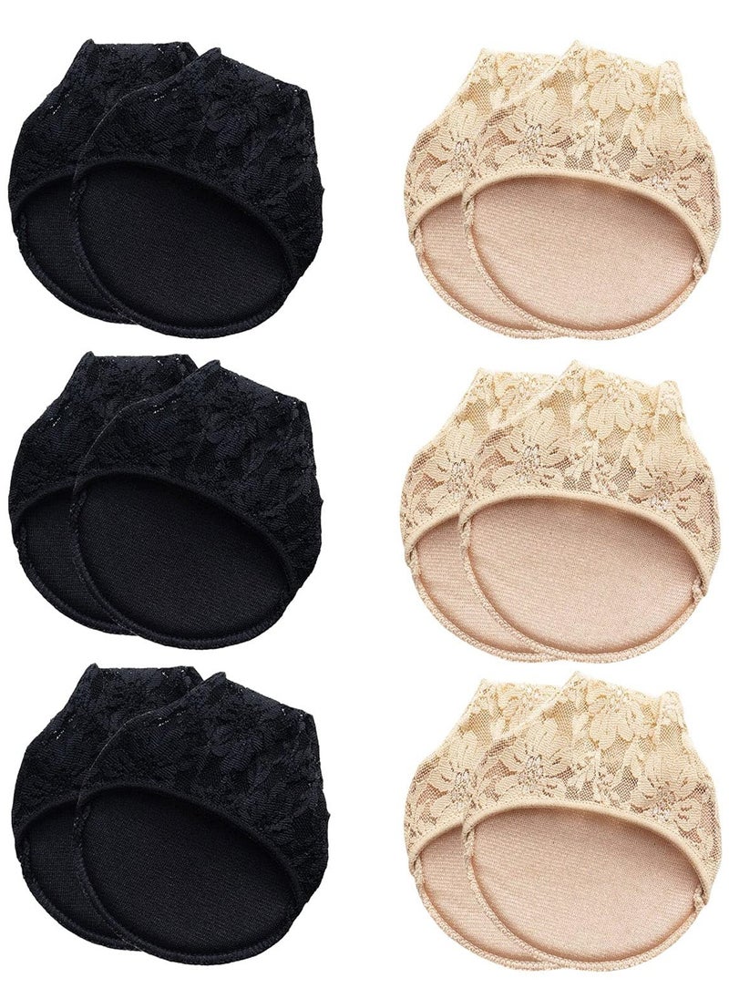 Generic - 6 Pairs of Women's Half Toe Socks - Lace Toe Topper No Show Liner Seamless Design with Padded Forefoot and Non-Slip Grip, Available in Black and Nude, One Size Fits All. - Image 1