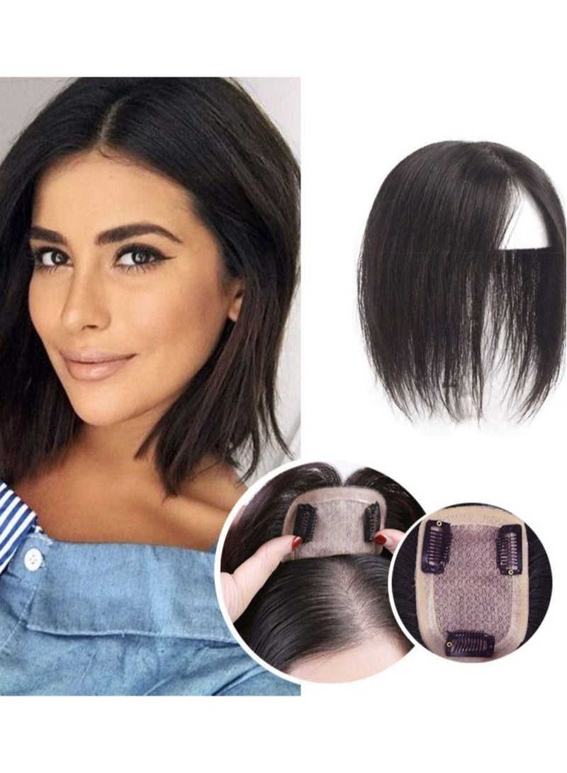 إستيل أغطية شعر بشري للنساء بمشبك حريري مستقيم في قطعة الشعر المستعار في الجزء الأوسط مع شعر رقيق أسود طبيعي 8*13 - Image 2