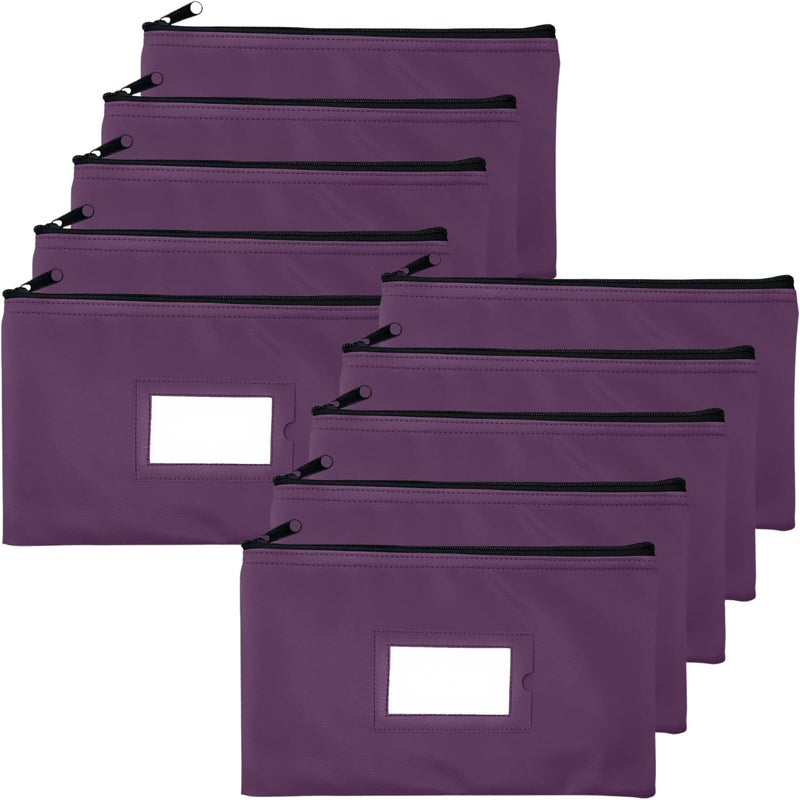 GIDABRAND Money Bank Deposit Bag with Zipper 11x6 inch Purple Durable Leatherette Money Cash Coin Check Wallet Pouch for Men Women with Framed ID Window and Blank Card 10 - Image 2