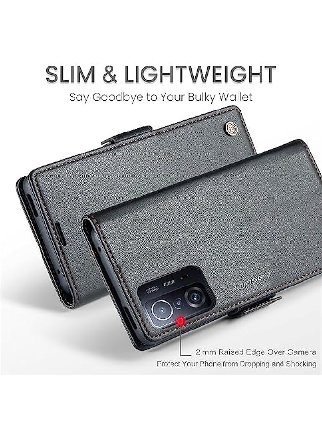 RFID Blocking Case for Xiaomi 11T\/11T Pro - Leather Flip Case with Card Holder - Shockproof and Durable - Magnetic Closure - Kickstand - Black - Image 3