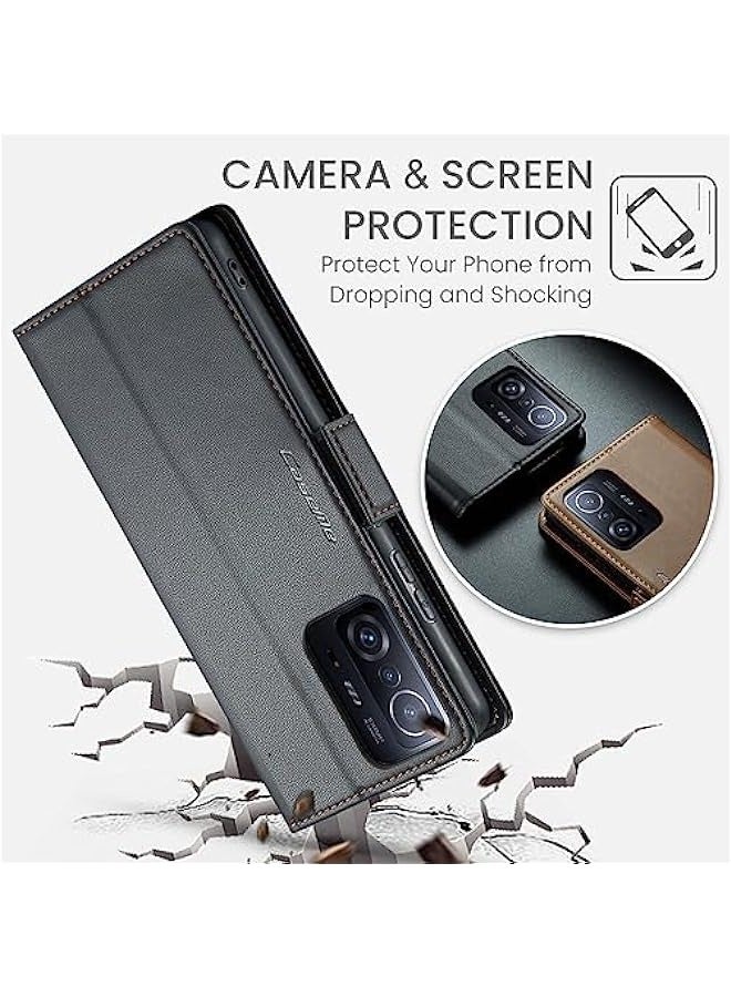 RFID Blocking Case for Xiaomi 11T\/11T Pro - Leather Flip Case with Card Holder - Shockproof and Durable - Magnetic Closure - Kickstand - Black - Image 4