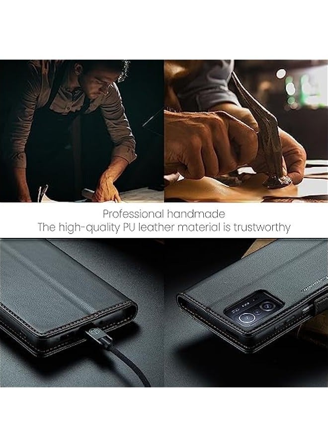 RFID Blocking Case for Xiaomi 11T\/11T Pro - Leather Flip Case with Card Holder - Shockproof and Durable - Magnetic Closure - Kickstand - Black - Image 5