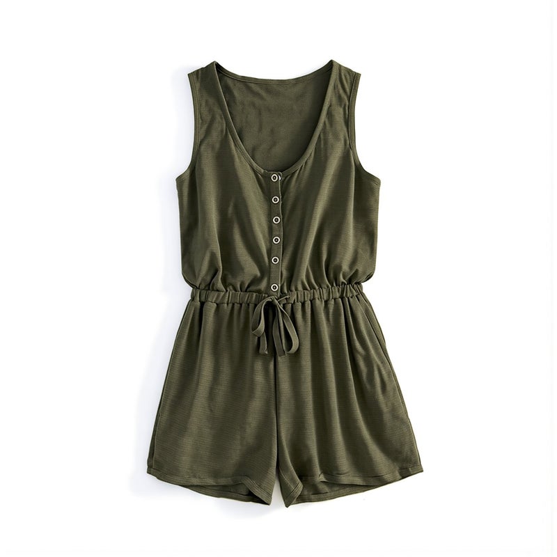 Womens Loose Sleeveless Romper Casual Summer Short Jumpsuit for Ladies Teen Girls - Image 1