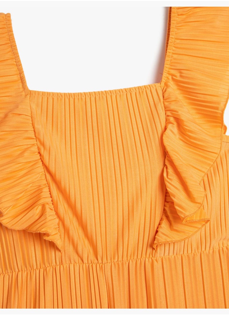 KOTON Mini Overalls Sleeveless Ruffle Pleated Square Neck  - Image 3