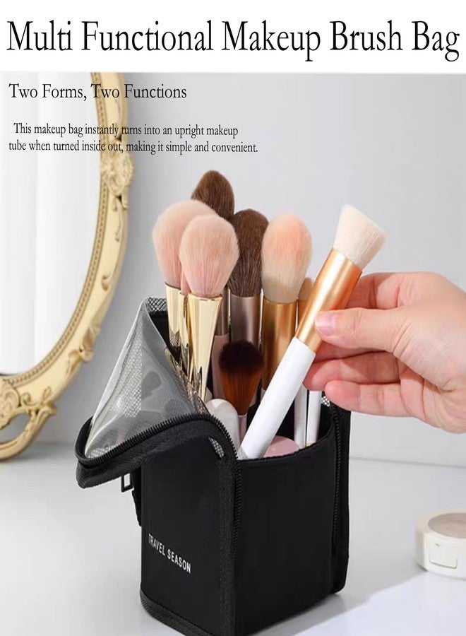 FFZDENA 2 Pcs Makeup Brush Pouch, Premium Nylon Travel Makeup Brush Holder, Compact Makeup Brush Organiser for Professional Artists, Travel Makeup Brush Bag (Black) - Image 4