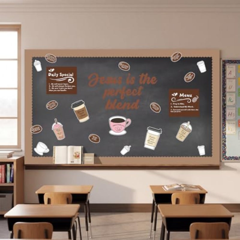 41 Pcs Jesus Coffee Themed Bulletin Board Set Christian Cafe Bulletin Board Decoration Christian Coffee Cup Cutouts with Bible Verses for Home Classroom Chalkboard Wall Door Decor - Image 5